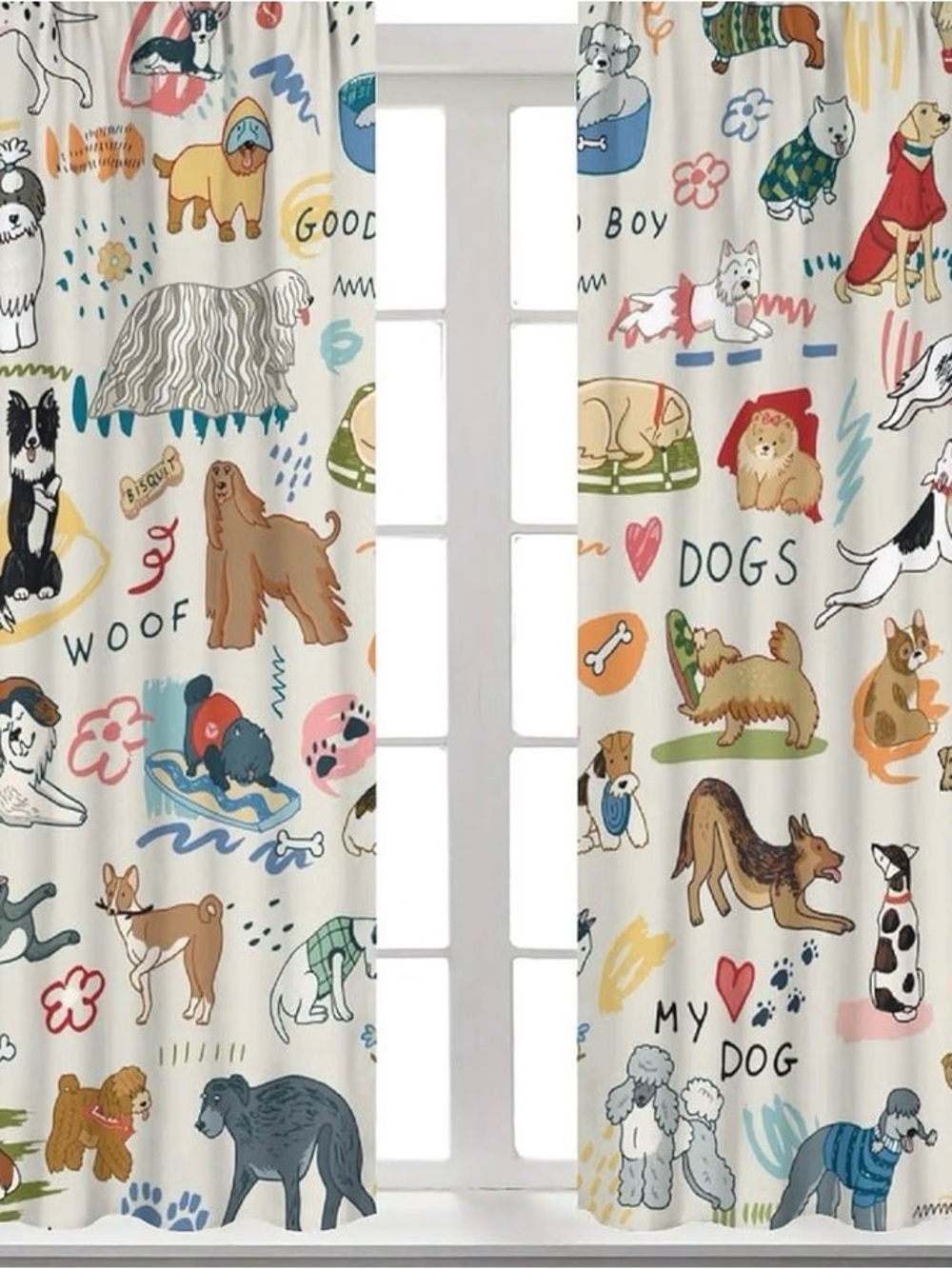 Dog Print Window Curtains - Multi-Color